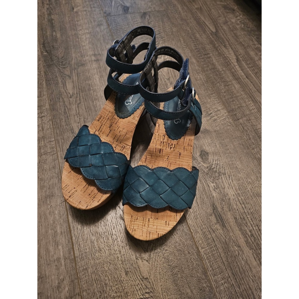 Baretraps Melyssa Teal Blue Woven AnkleStrap Cork Wedge Sandal BT519-107 Size 6M